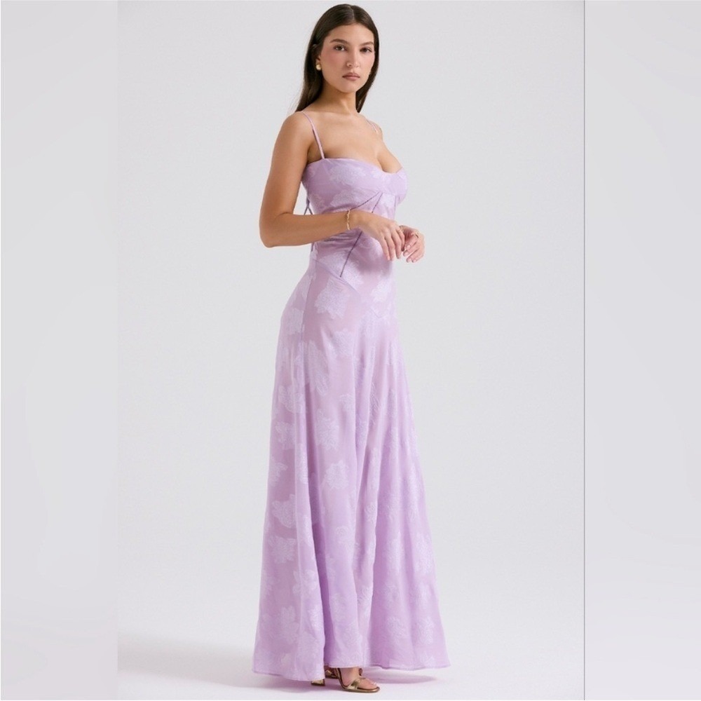 HOUSE OF CB 'Seren' Orchid‎ Floral Lace Back Maxi Dress NWOT size M A-C - Picture 7 of 10